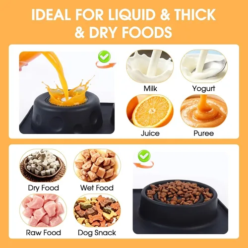 Vista 4 de Slow Feeder Dog Bowls for Liquid/Dry Food, Bone Broth Dog Lick Bowl 380ML Black