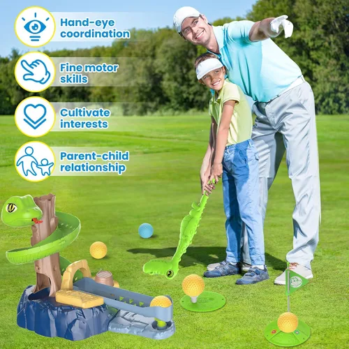 Vista 2 de Juego de golf para niños de 3, 4 y 5 años, juegos de golf para niños, palos de golf para niños, juguetes al aire libre para niños de 3 a 5 años