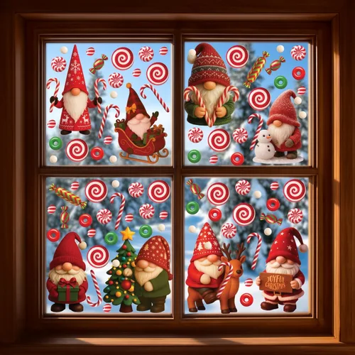 Vista 2 de WALPLUS Calcomanías Navideñas para Ventanas Decoraciones de Doble Cara Reutilizables Despegar y Pegar Removibles para Vidrio Sala de Estar Cuarto