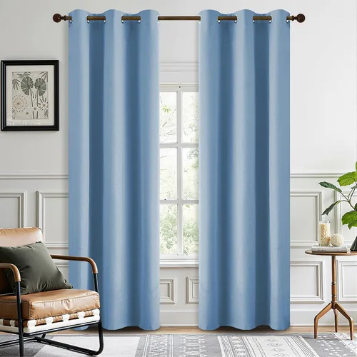 Vista 8 de DONREN Cortinas opacas completas para dormitorio, aislamiento térmico y reducción de ruido, cortinas de lino con ojales para sala de estar y Negro