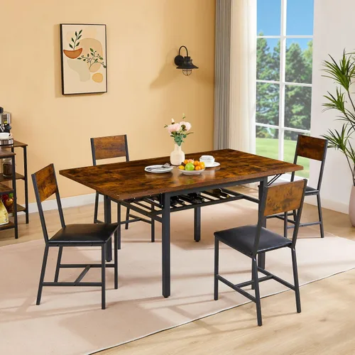 Vista 9 de KEVINSPACE Mesa de comedor plegable de 63.2 pulgadas, mesa de comedor extensible de madera MDF, mesa de comedor de hojas colgantes de madera