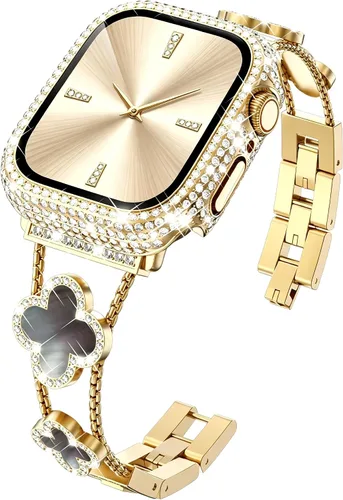 Vista 16 de KADES Bling Four-Leaf Clover Band for Apple Watch Bands Women's Wear Starlight/Iridescent