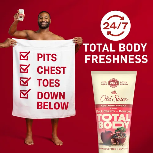 Vista 2 de Old Spice Crema desodorante para todo el cuerpo para hombres, sin aluminio, cereza negra + aroma a borbón, protección contra olores 24/7, frescura