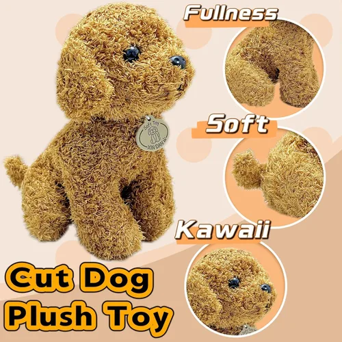 Vista 3 de Peluche de perro de peluche marrón, 10 pulgadas, lindos peluches de cachorro para niñas y niños, muñeca de peluche suave, juguetes de peluche