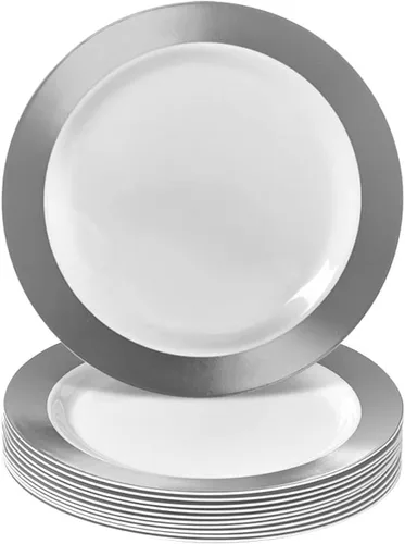 Vista 7 de SILVER SPOONS Elegantes platos de postre desechables para fiestas – (10 piezas) juego de vajilla desechable resistente de 7.5 pulgadas, platos