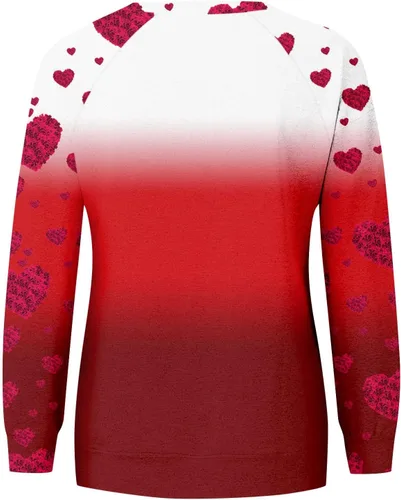Vista 3 de Camisetas para el día de San Valentín para mujer, sudaderas con cuello redondo y estampado de corazón, manga larga, suéter casual de moda