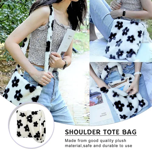 Vista 5 de Weewooday Bolso de hombro esponjoso para mujer, bolsa de felpa para las axilas, bolsa de mano blanca para mujer Y2K, bolso peludo para otoño e