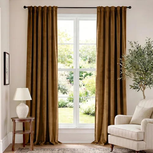 Vista 72 de Lazzzy Cortinas opacas de terciopelo beige de 84 pulgadas de largo con aislamiento térmico para oscurecer la habitación, cortinas forradas de lujo