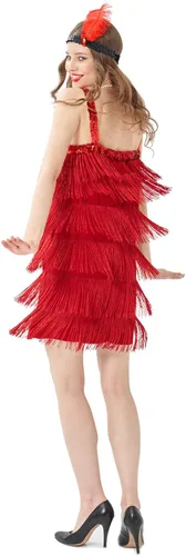Vista 4 de Sincere Party Disfraz de flapper de los años 20 para mujer, gran vestido de Gatsby con collar y diadema
