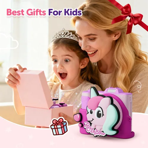 Vista 8 de Cámara para niños, regalos de Navidad y cumpleaños para niños y niñas de 3 a 12 años, cámaras de video digitales HD mejoradas para niños, juguetes