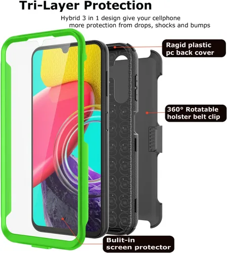 Vista 3 de Funda para Galaxy A14 5G, para Samsung A14 5G, protector de pantalla integrado con soporte para cinturón, funda de cuerpo completo, grado militar