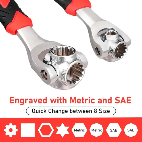Vista 5 de Toolwiz Llave universal 52 en 1 ajustable multifuncional con cabeza giratoria de 360 grados, para quitar tornillos, tuercas, sujetadores