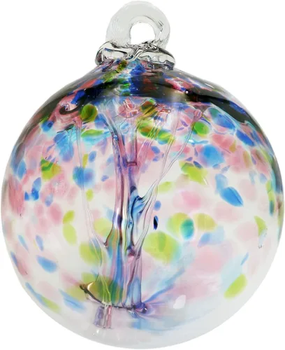 Vista 10 de Dale Tiffany Vidrio soplado a mano, 3 pulgadas de diámetro, color aguamarina, Colección Árbol de la Vida, Globo de Bruja Colgante para Jardín