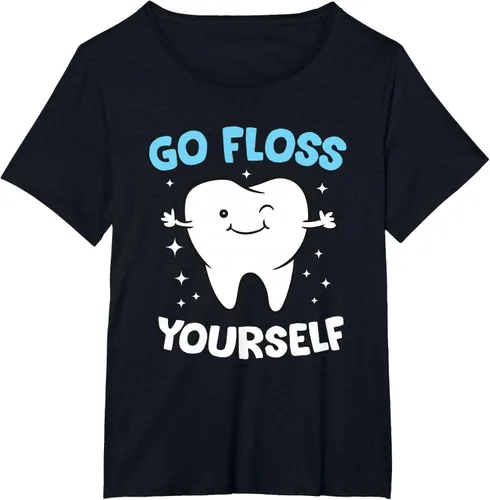 Vista 35 de Camiseta higienista dental, asistente dental, Go Floss Yourself dentista, Negro, S