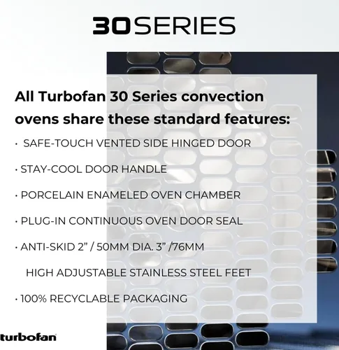 Vista 6 de Moffat Turbofan E33 - Hornos de convección eléctricos de encimera de tamaño completo con soporte, doble pila con ruedas, control digital, 208