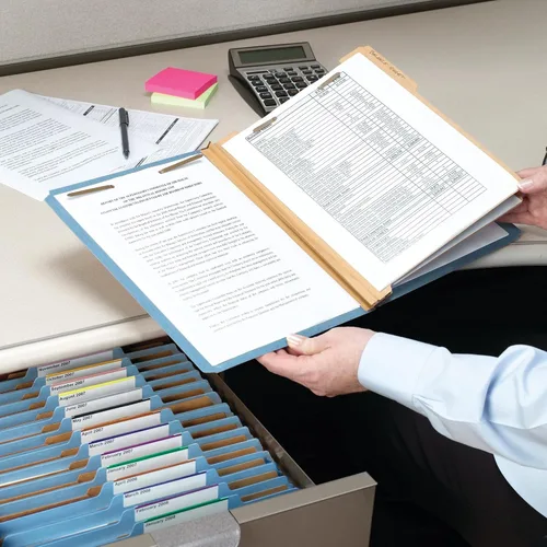 Vista 4 de Smead Carpeta de archivos de clasificación de cartón prensado 100% reciclado, 3 divisores, expansión de 3 pulgadas, tamaño legal, azul, 10 por caja