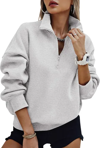Vista 15 de PRETTYGARDEN Sudaderas de gran tamaño con media cremallera para mujer, sudaderas con capucha de forro polar 2025 de manga larga a la moda, tops