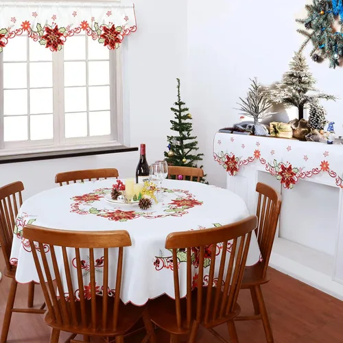 Vista 5 de Grelucgo Mantel de comedor redondo bordado de Navidad (redondo de 70 pulgadas)