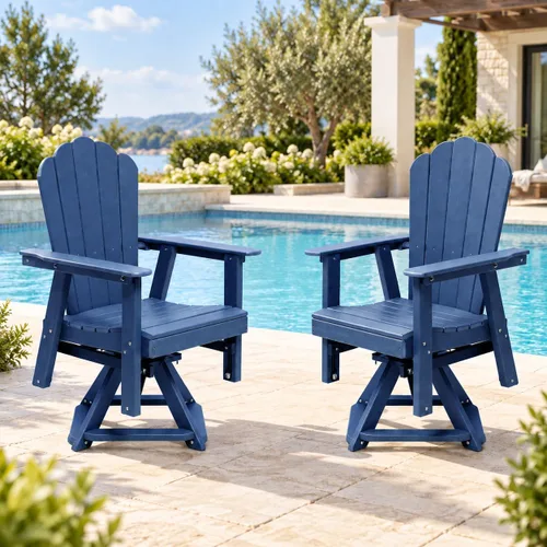 Vista 11 de Outdoor Glider Chair, 360° Swivel HDPE Adirondack Rocker Lounge Chair, Gray Gris