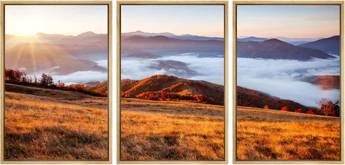 Vista 44 de SIGNWIN Lienzo enmarcado para pared, juego de arte nublado de tormenta, cielo, bosque otoñal, árboles, rústico, naturaleza, fotografía, realismo