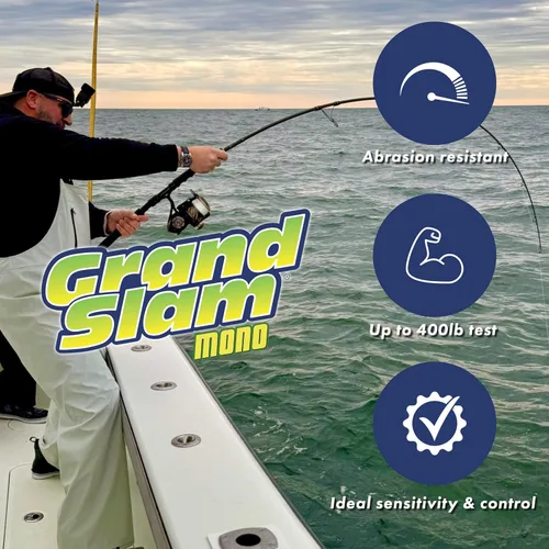 Vista 2 de HI-SEAS Línea de pesca de monofilamento Grand Slam - Fuerte y resistente a la abrasión en transparente, rosa, verde, azul humo, amarillo Amarillo