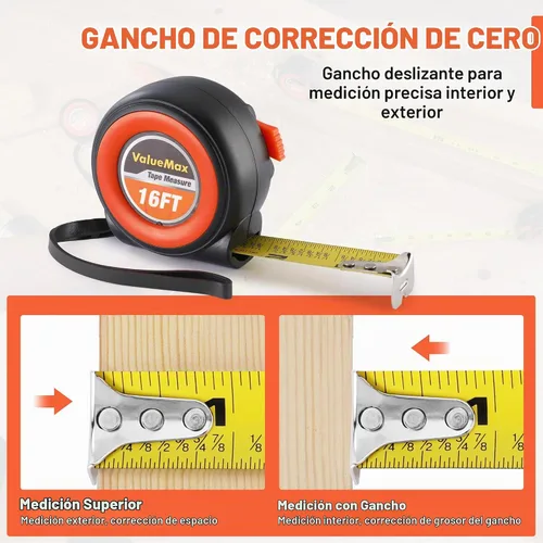 Vista 6 de ValueMax - Cinta métrica retráctil, paquete de 6 unidades, 16 pies Negro