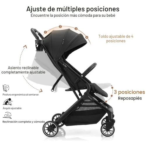 Vista 7 de Gromast Cochecito de bebé plegable compacto, cochecito de viaje ligero para niños pequeños con plegado de un clic, dosel extensible UPF50+