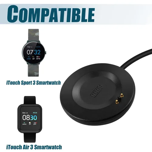 Vista 2 de RUKUHOT 2 cables de carga USB solo compatibles con iTouch Air 3 Smartwatch y iTouch Sport 3 Smartwatch, estación base de carga de repuesto