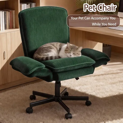 Vista 6 de Silla Criss Cross con ruedas y reposabrazos, cómoda silla de escritorio Verde