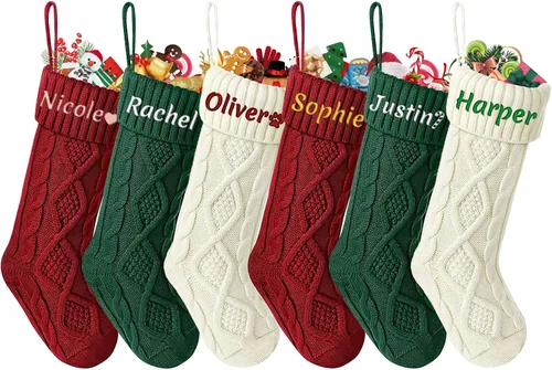 Vista 24 de Dreamdecor - Medias de Navidad personalizadas con nombre y monogramas, medias familiares de 18 pulgadas con placa de cuero para niños, 1 paquete