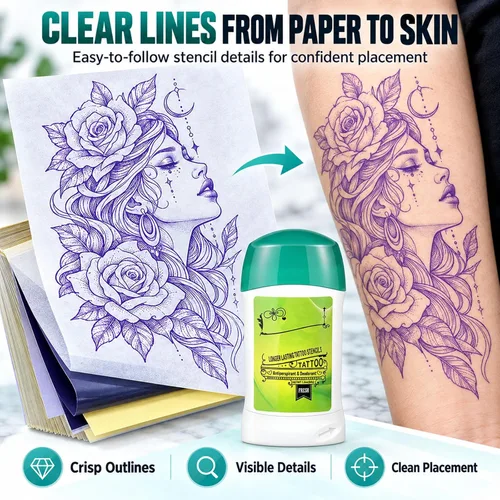 Vista 4 de Papel de plantilla de tatuaje con kit de gel de transferencia