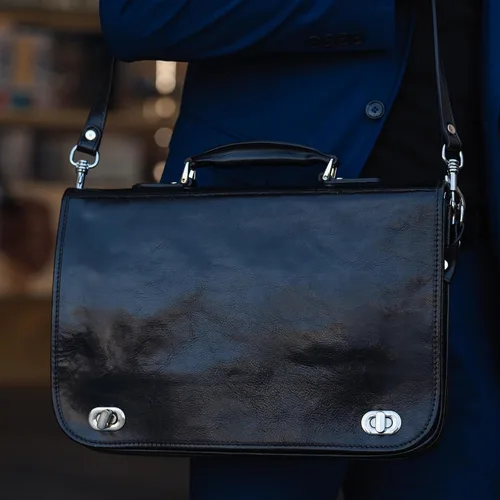 Vista 3 de Time Resistance Maletín de cuero para hombres - Maletín para laptop de cuero italiano de grano completo - Bolso de mensajero - Caja de regalo