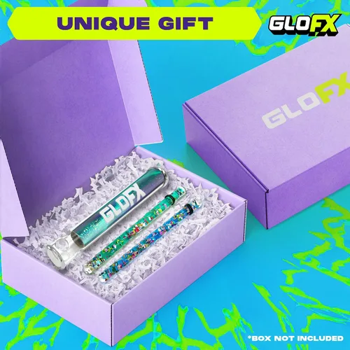 Vista 8 de GloFX Aurora Borealis Liquid X - Juguete de tubo caleidoscopio - Varitas de purpurina dobles (azul y verde azulado) - Incluye tubo, varitas