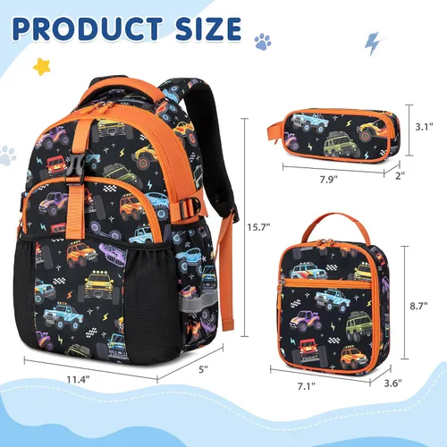 Vista 2 de Mochila infantil para niñas de 4 a 8 años, Blackorange-camión, Lindo