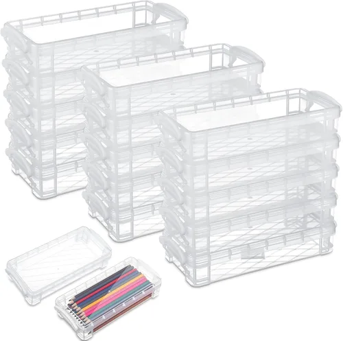 Vista 20 de Gueevin Caja de lápices de gran capacidad de plástico de 24 piezas, estuche de lápices transparente de plástico con tapa de cierre hermético, caja
