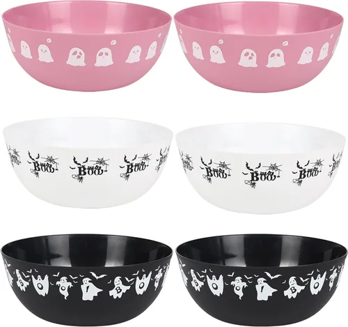 Vista 12 de 6 cuencos de Halloween para dulces grandes, cuencos de plástico para dulce o truco, cuenco de plástico reutilizable para suministros de fiesta