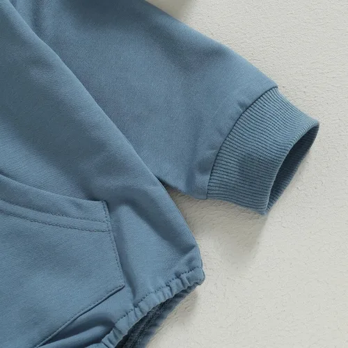 Vista 19 de Mameluco de manga larga con bloques de color para bebé, niño, niña, con bolsillo, cuello redondo, sudadera básica para otoño e invierno