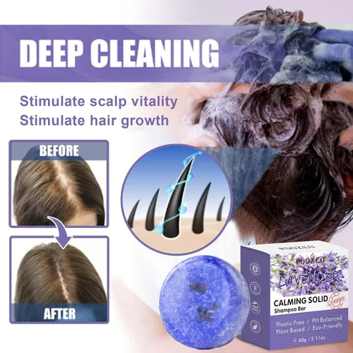 Vista 3 de DBEAUTYM Paquete de 2 barras de champú de lavanda, barra sólida para el cabello y jabón para el cabello con efecto acondicionador, barras de champú