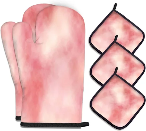 Vista 23 de MCALK Juego de 5 manoplas de horno y soportes para ollas, guantes abstractos para horno y almohadillas calientes para cocina de cocina, manoplas