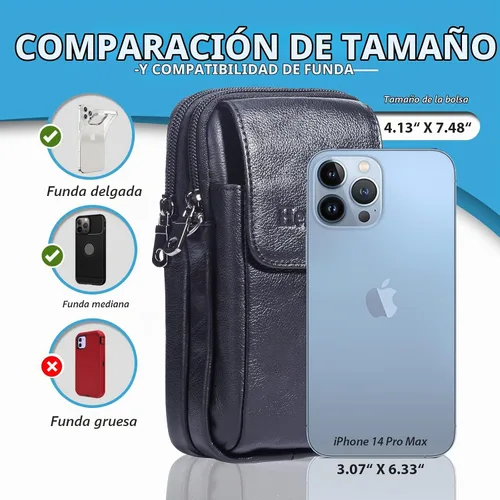 Vista 2 de Funda vertical de cuero para hombre con clip para cinturón, bolsa de mensajero de viaje, bolsa cruzada para iPhone 17 Pro Max 15 Pro Max, Samsung