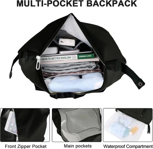 Vista 3 de Mochila de gimnasio, bolsa de gimnasio con compartimento para zapatos, mochila de viaje ligera para entrenamiento, deportes, casual, mochila