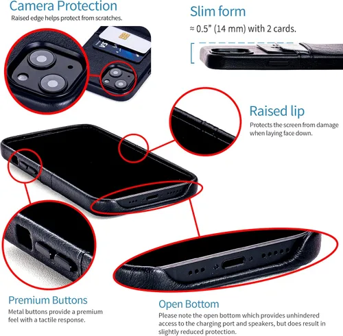 Vista 4 de Dockem Funda tipo cartera para iPhone 13 con placa de metal integrada para montaje magnético y 2 bolsillos para tarjetas de crédito: Exec M2, piel