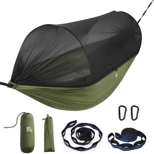 Vista 9 de Miztli Hamaca de camping – Hamaca portátil con amplia red y correas de árbol con bucles ajustables, hamaca doble e individual para exteriores