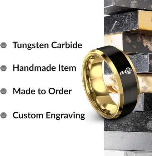 Vista 6 de Llavero Regalo para minimalista moderno Banda Aniversario de boda Hombres Mujeres Pulido cepillado Carburo de tungsteno Negro Amarillo Oro