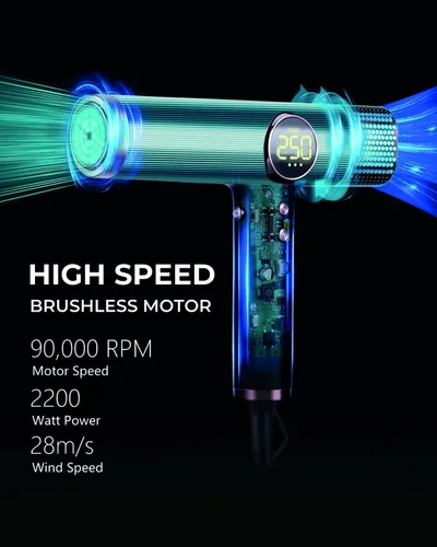Vista 4 de IKV Secador de pelo de viaje de doble voltaje, 90,000 rpm, secador iónico de alta velocidad con difusor y concentrador, secado rápido, ligero