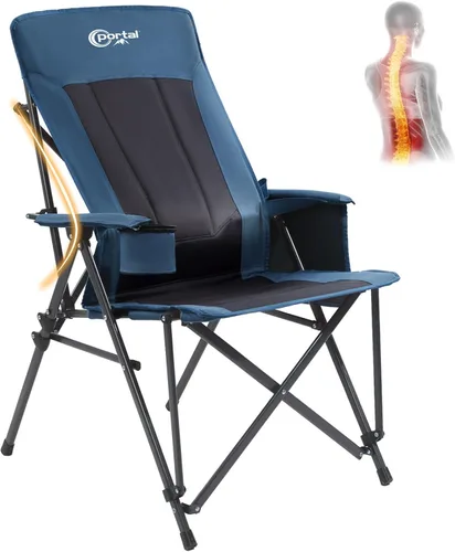 Vista 10 de Portal Silla de camping con soporte lumbar para adultos, plegable, portátil, respaldo alto, de gran tamaño, 400 libras