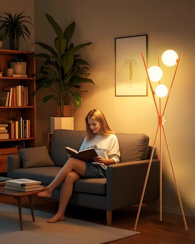 Vista 10 de Lightdot Lámpara de pie rosa regulable de 60 pulgadas, lámparas de pie de mediados de siglo con 3 bombillas G9 de 3000 K de color blanco cálido