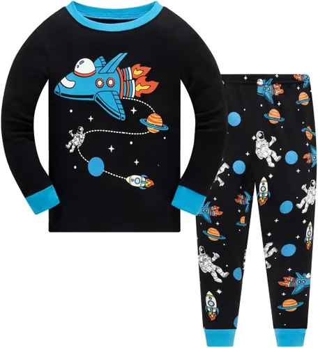 Vista 16 de Pijamas para Niños Pequeños, Conjunto de Ropa para Niños Pequeños, Ropa de Dormir de Planeta y Tren, Manga Larga, 100% Algodón, 2 Piezas, Pijamas