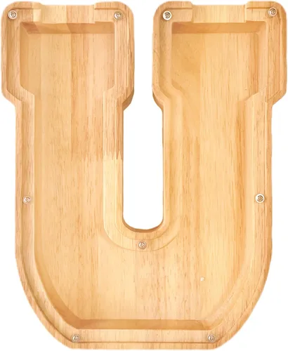 Vista 24 de Alcancía de 26 letras del alfabeto inglés A-Z, alcancía de madera transparente de gran capacidad, caja de ahorro de monedas personalizada