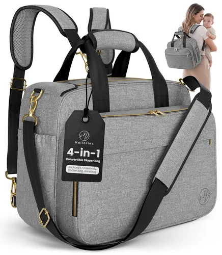 Vista 11 de Mellories Bolso de pañales convertible de 4 en 1 para bebés niños y niñas - Se convierte en mochila de pañales, bolso de bebé, bolso de cochecito